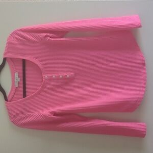 Loft Hot Pink Waffle Knit Long-Sleeved Top Size XS